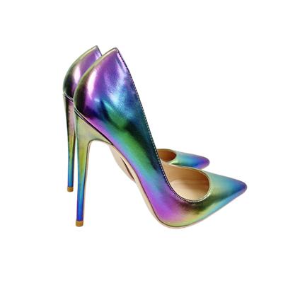 Glänzend farbig bedruckte spitze High Heels für Damen, eng anliegende High Heels für Damen, sexy Nachtclub-Stilettos