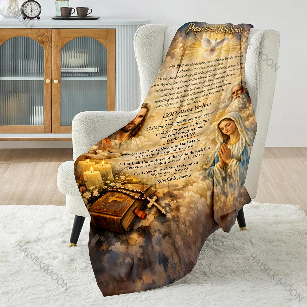 1PC Prayer To Holy Spirit Artwork Print Believer Pray Blanket Warm Soft Flannel Material Suitable for All Seasons Luxury Gift
