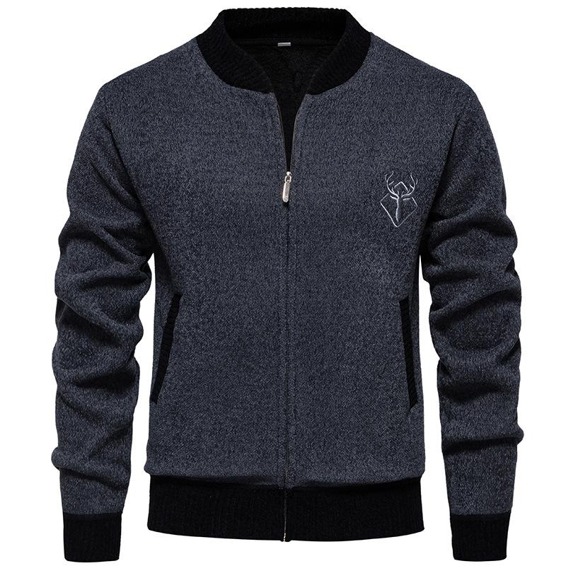 Autumn and Winter Casual Knitted Cardigan Plus Velvet Thickened Men's Baseball Collar Jacket Sweater