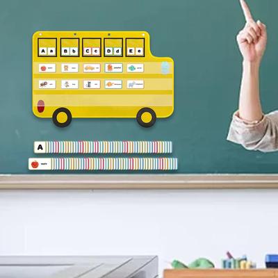 Gráfico de Bolso para Sala de Aula, com Cartões de Ensino, Decoração, em Forma de Ônibus Escolar para Presentes de Crianças