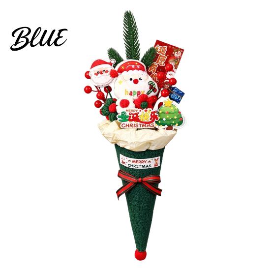 Handcrafted Holiday Keepsakes Christmas Cone Bouquet Plush Santa Claus Shaped Bouquet with Winter Home Accents Artificial Red Berrries Pine