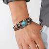 Men's Bohemian Turquoise Beaded Leather Bracelet with Stainless Steel Buckle