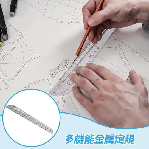 RICISUNG Circular Ruler, Metal Ruler, Multi-Function Ruler, Straight Ruler, Angle Meter, Stainless Steel, Multi-Function, Template, Drawing Board, Com
