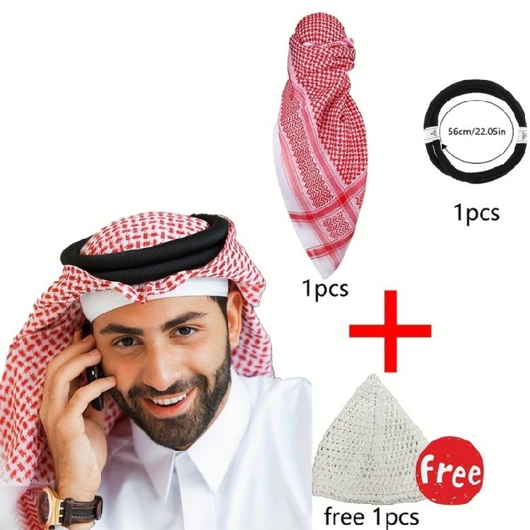 Shemagh Tradizionale Arabo Sciarpa per la Testa da Uomo Lavabile in Lavatrice Poliestere Traspirante Keffiyeh Fascia per la Testa Oggetti di Scena Tradizionali