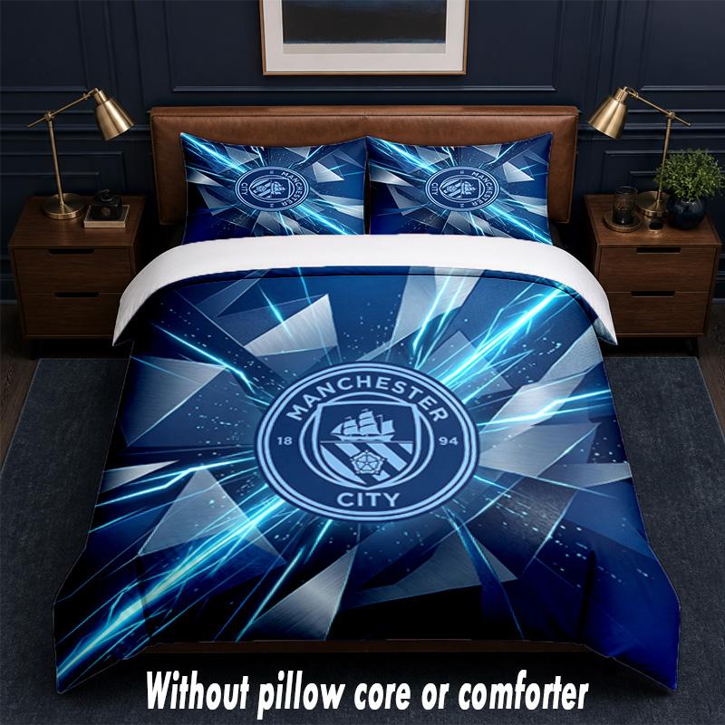 Set Biancheria da Letto Manchester City Design 1 Copripiumino + 2 Federe Morbido Traspirante Biancheria da Letto per la Casa