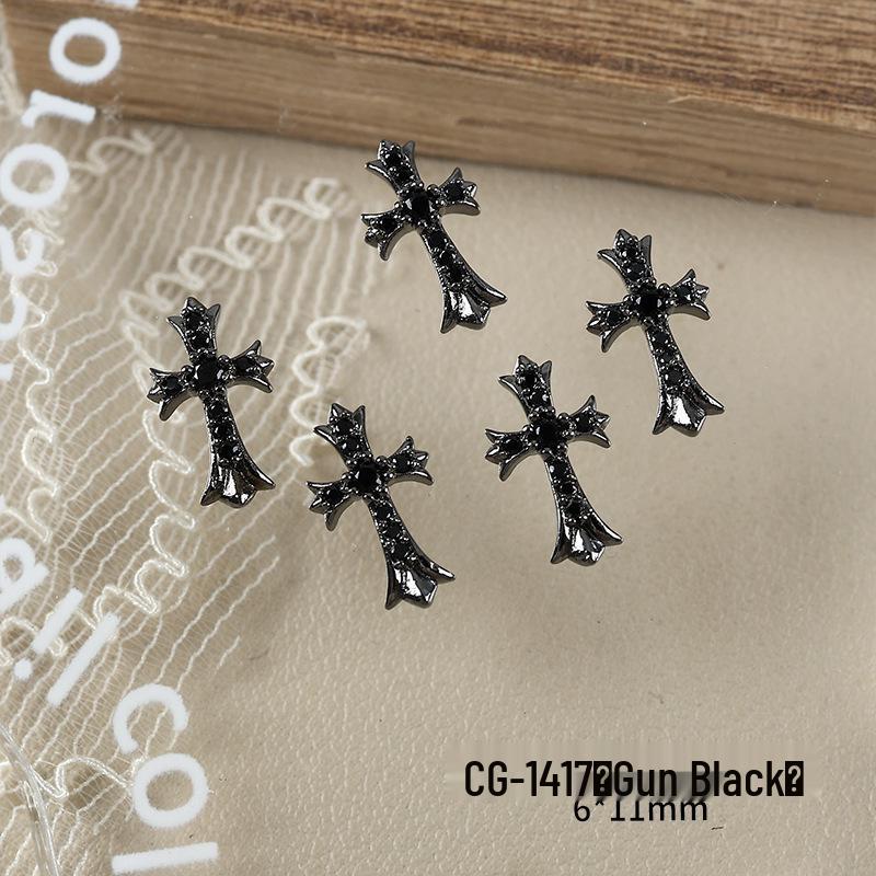 Luxury Zirconia Rhinestone Cross Nail Art Decorations - Dark Retro Style Press-on Nails