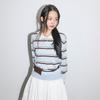 DUNDROP Dd_Contrast Collar Stripe Knit