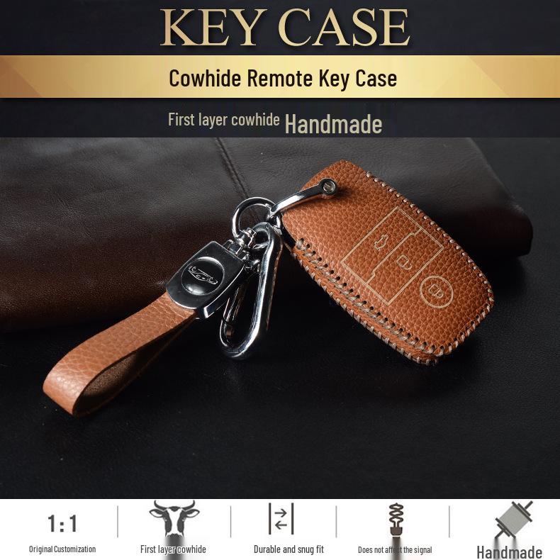 Smart Cowhide Key Case for Landwind X7/X5 with One-Key Start - Universal Snap Button Design for Men and Women