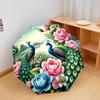 1pc Peacock, feathers pattern Umbrella Portable Folding Umbrella Iron Frame Hole Bone Structure Outdoor Home Umbrella