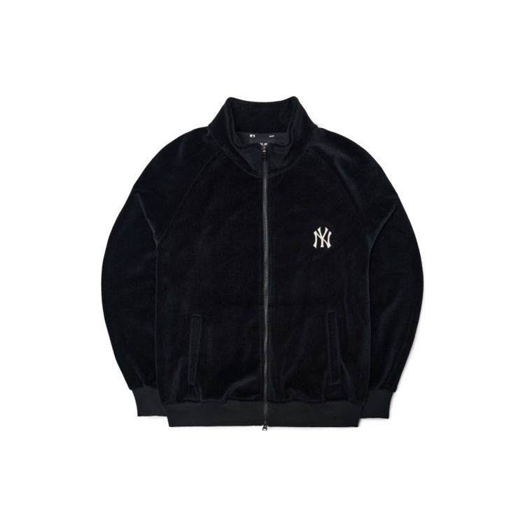 MLB New York Yankees Velvet Minimalist Logo Fleece Casual Jacket Unisex jackets black 3ATR00314-50BKS