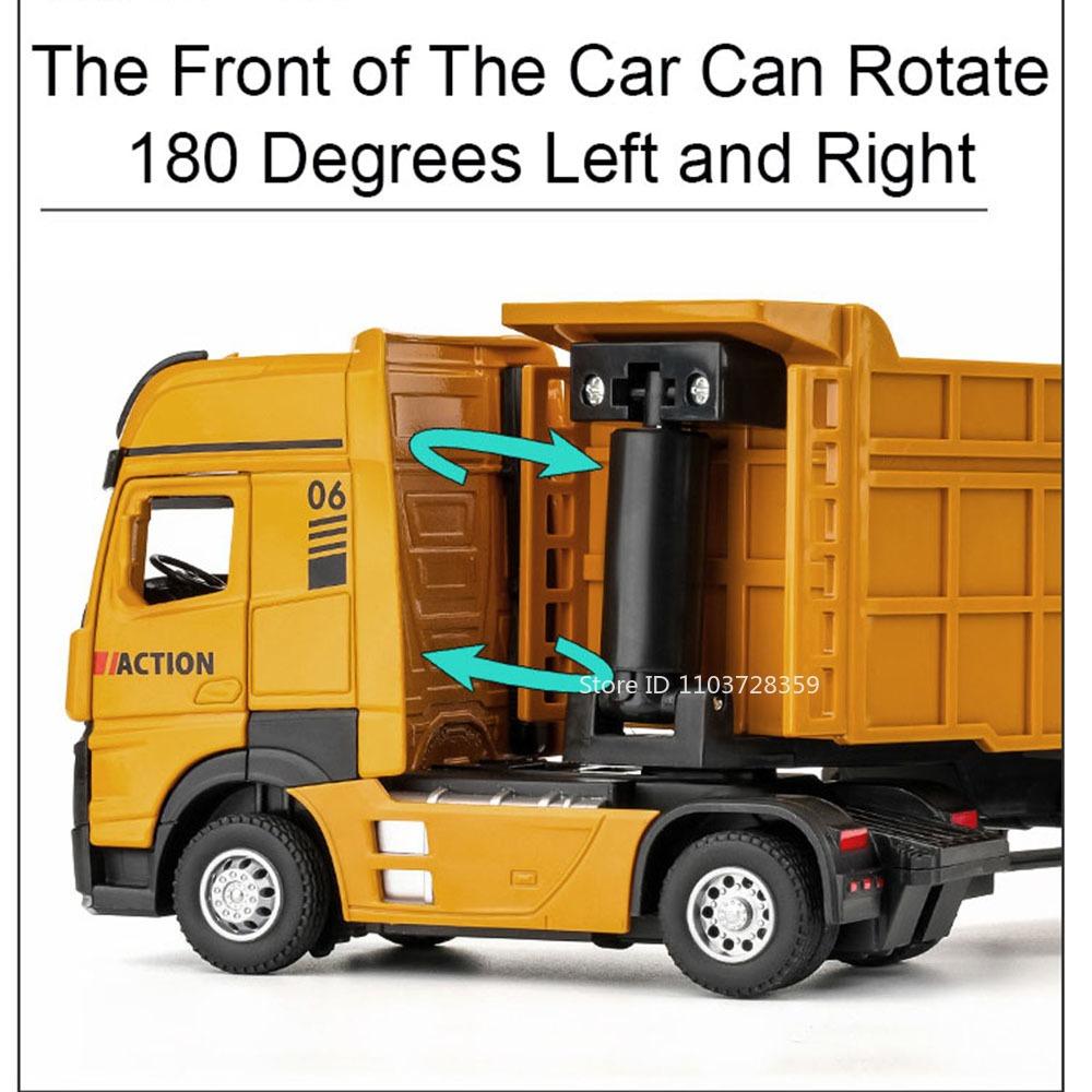 1:50 Extended Trailer Dump Truck Toy Models Alloy Diecast Sanitation Sweeping Trucks Sound Light Door Opened Pull Back Boy Gifts