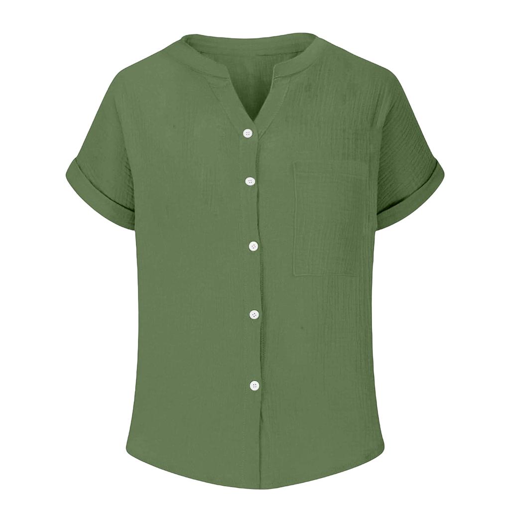 Women's Color Shirt Casual Short Sleeved Button Up Shirt For Women