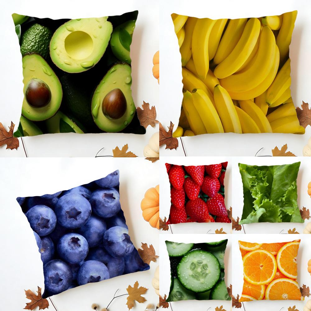 Healthy Delicious Fresh Food Anime Health Cushion Cover Washable Linen Pillowcase Soft for Sofa Bed Cozy Home Room Decor