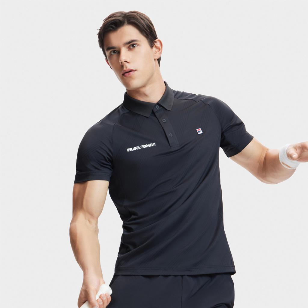 New FILA Tennis Polo Shirts Men's Dark Current Black A11M423108FBK