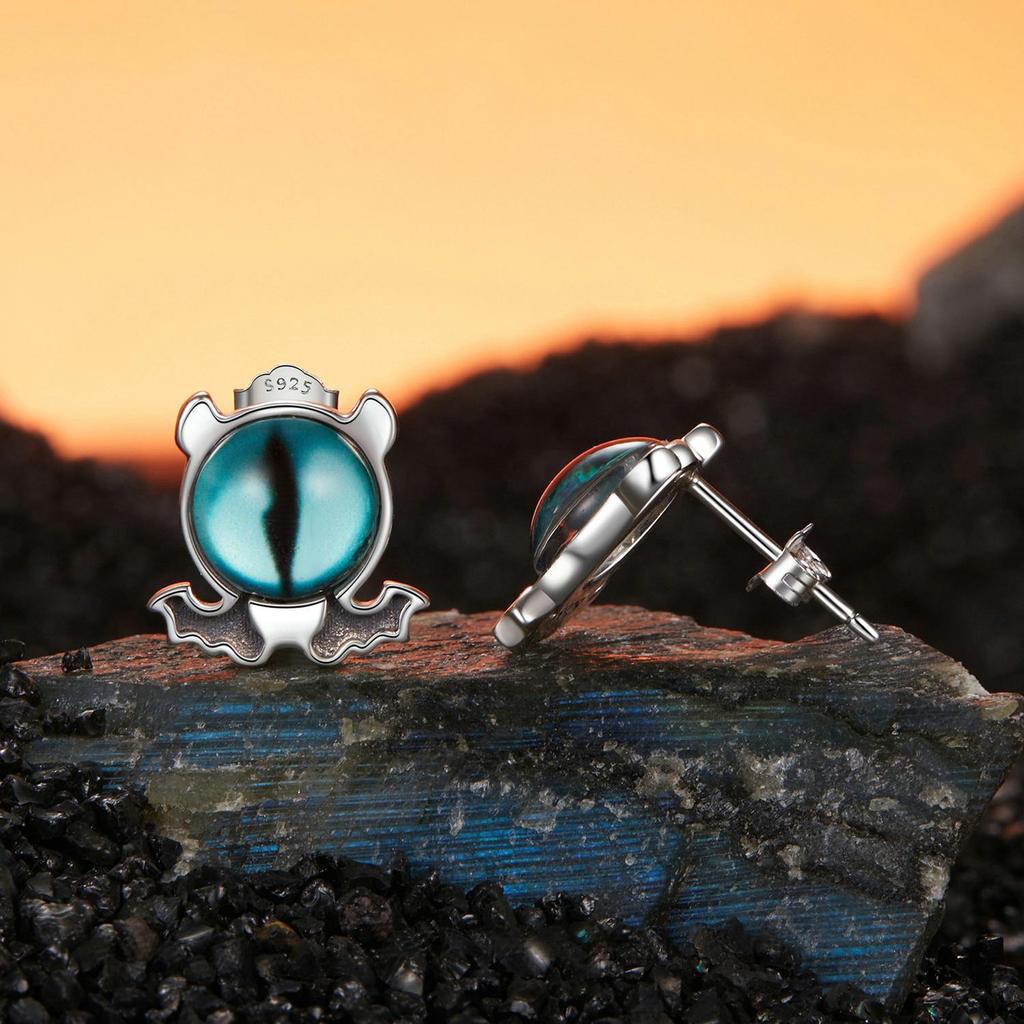 Vintage Sex Demon Eyes Stud Earring S925 Sterling Silver Oxidized Halloween Earrings