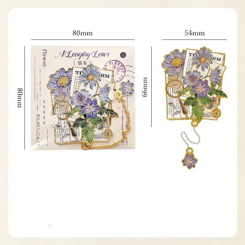 Vintage European Metal Bookmark with Pendant Exquisite Flower Reading Book Tab with Charm Set Teacher Gift Student Supplies