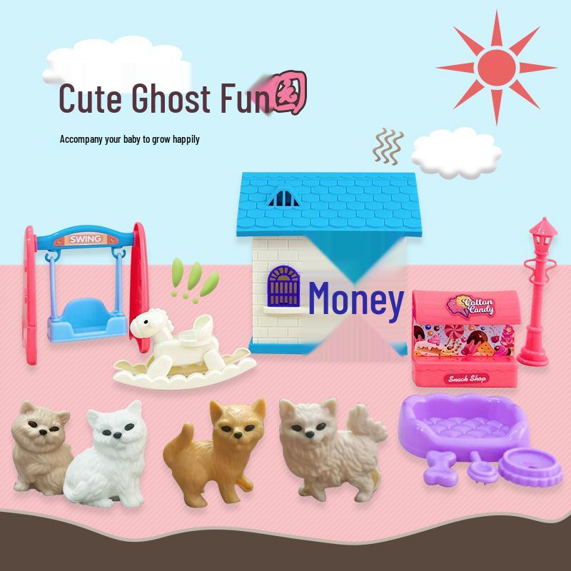 Mini Pet Playset: Children's Puppy & Kitten Villa Playground.