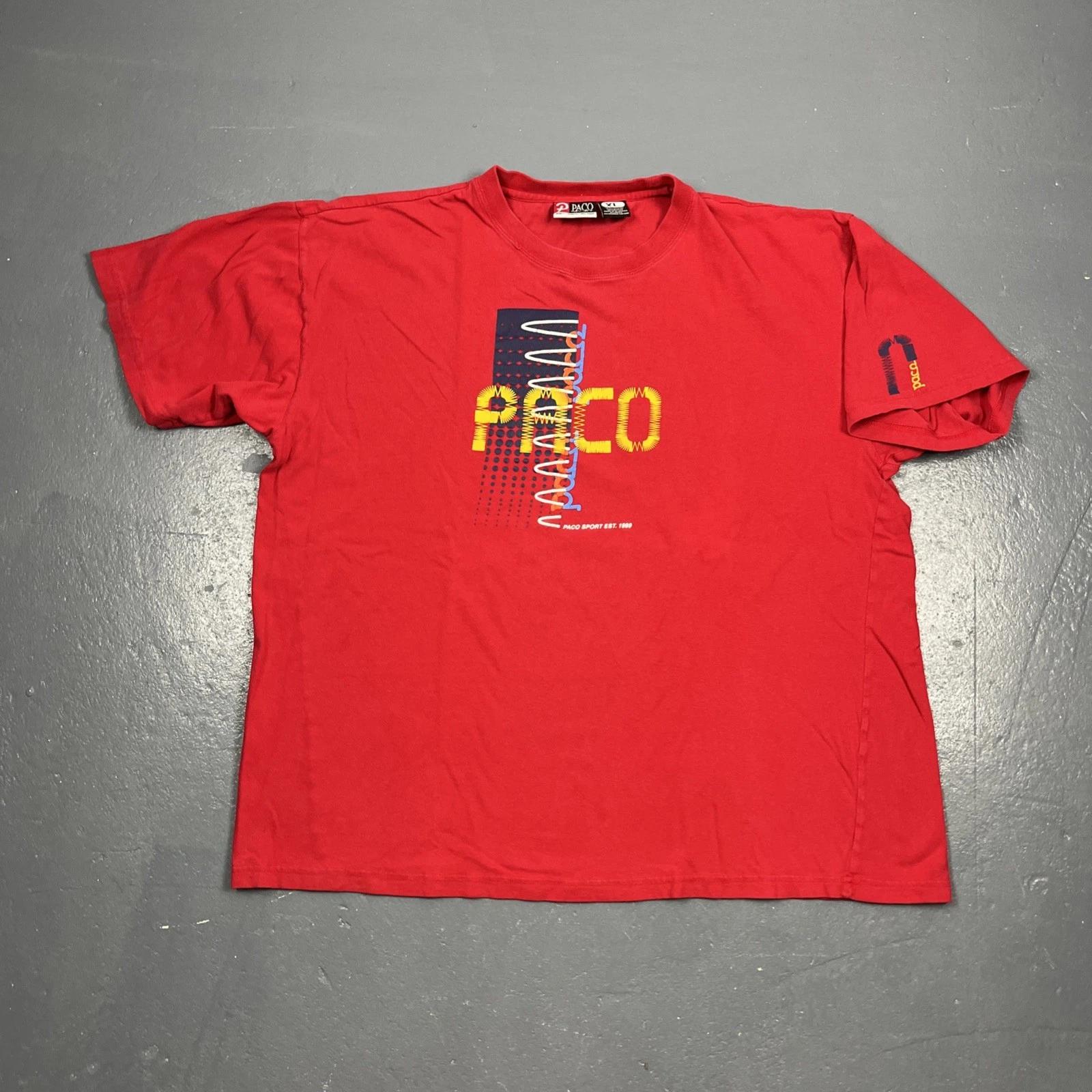 Винтажная мужская футболка Paco Sports с принтом XL КРАСНАЯ с вышитым логотипом Streetwear Y2K VTG 4XL