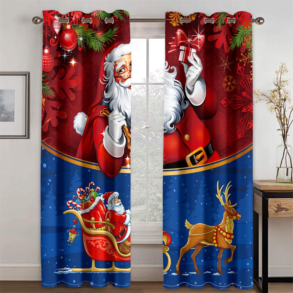 Christmas Curtains Winter Holiday Santa Claus Window Treatments Living Room Kids Xmas Home Drapes Darkening Made Of Polyester Great Treatment