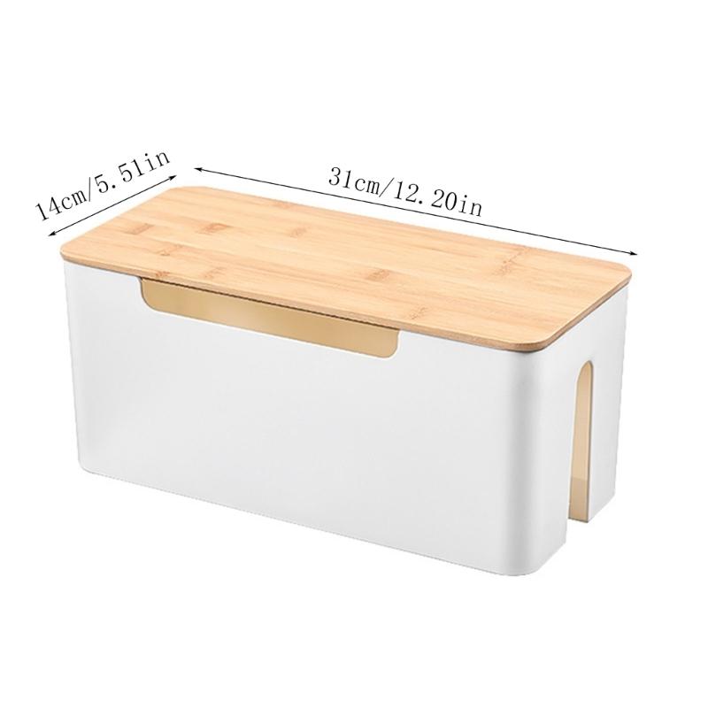 Practical Cable Box With Wood Top Wall Mounted Cable Management Container with Wood Lids for Safe Wire Keeping