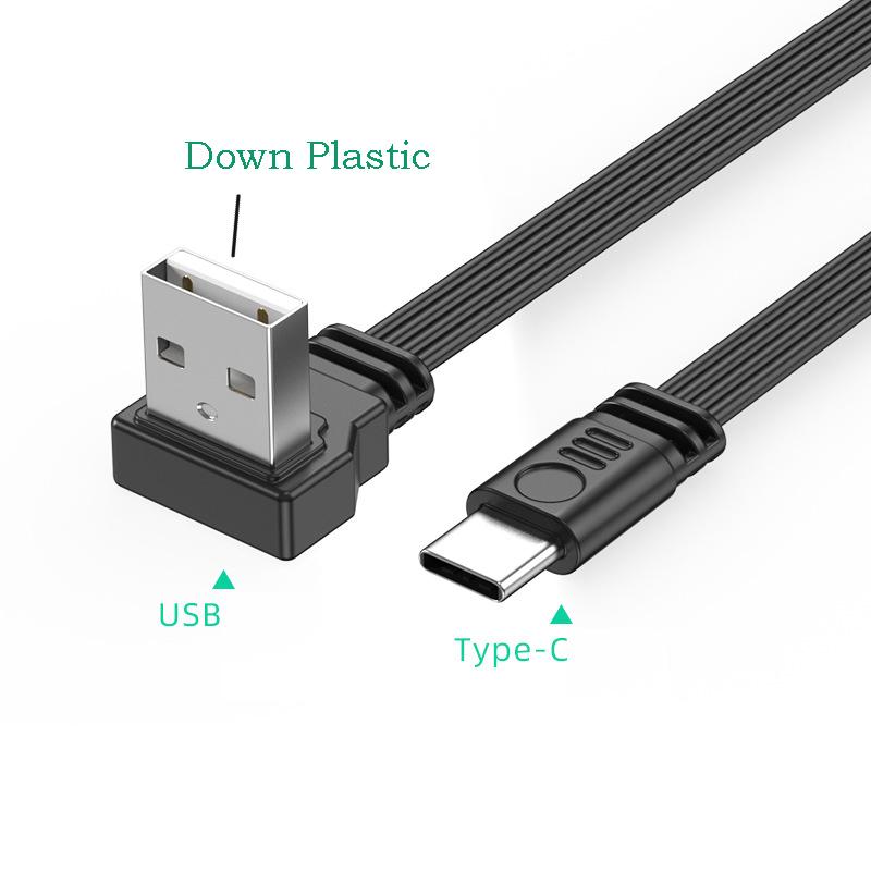 USB2.0 To Type C Data Cable Splitter Up Down Left Right Angle Wire Flat Cord USB C Data Transfer 2A Powe Supply Sync Extend Line