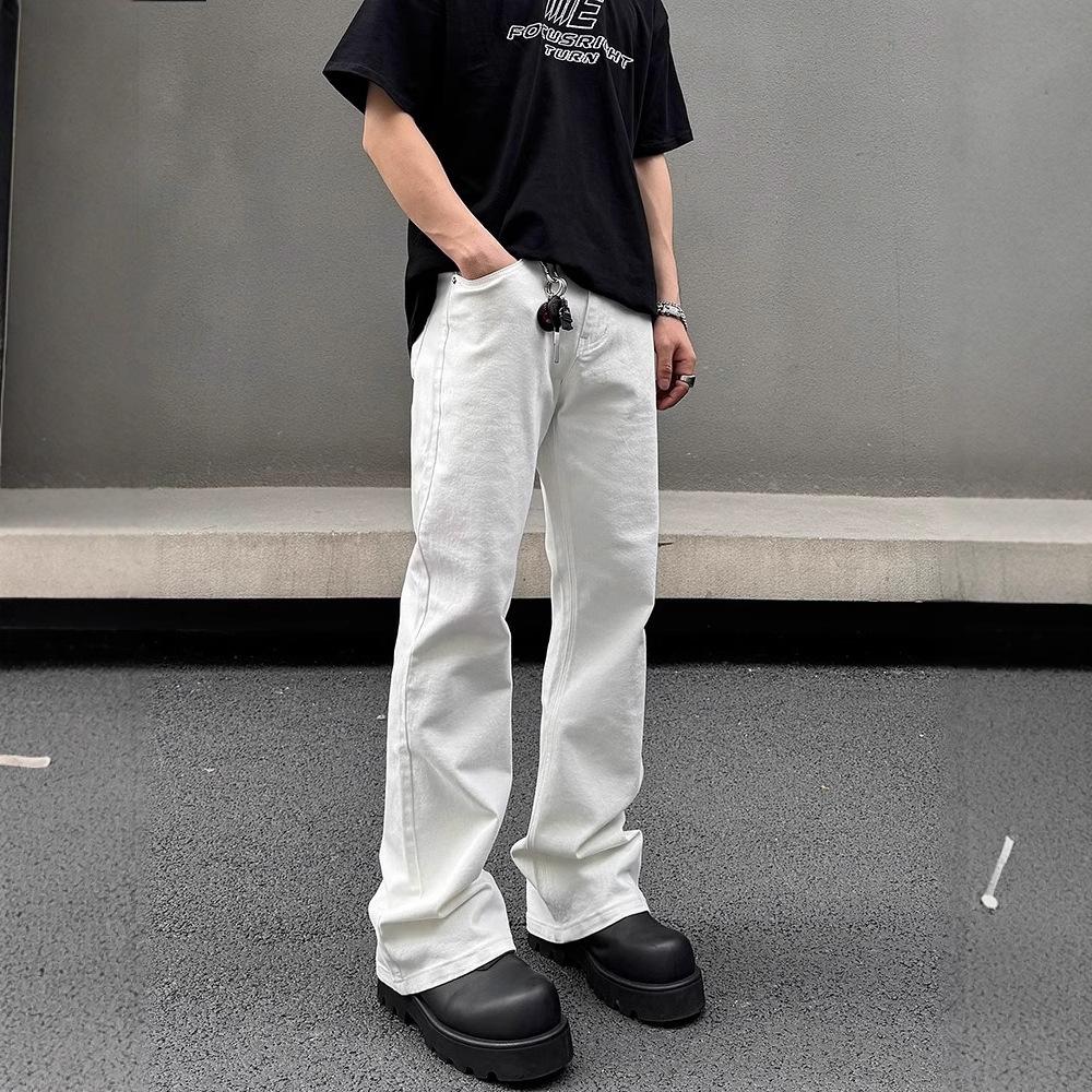 American high street white jeans men's spring and autumn straight slim fit slightly versatile couple pants tide ins