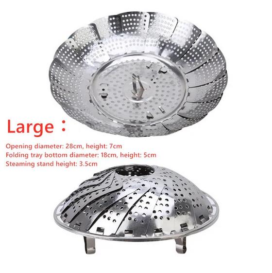 Folding Stainless Food Steamer Vegetable Fruit Food Basket Mesh Steamer Rack Cookware Utensils for Cooking Steam Dia.21/26/28cm