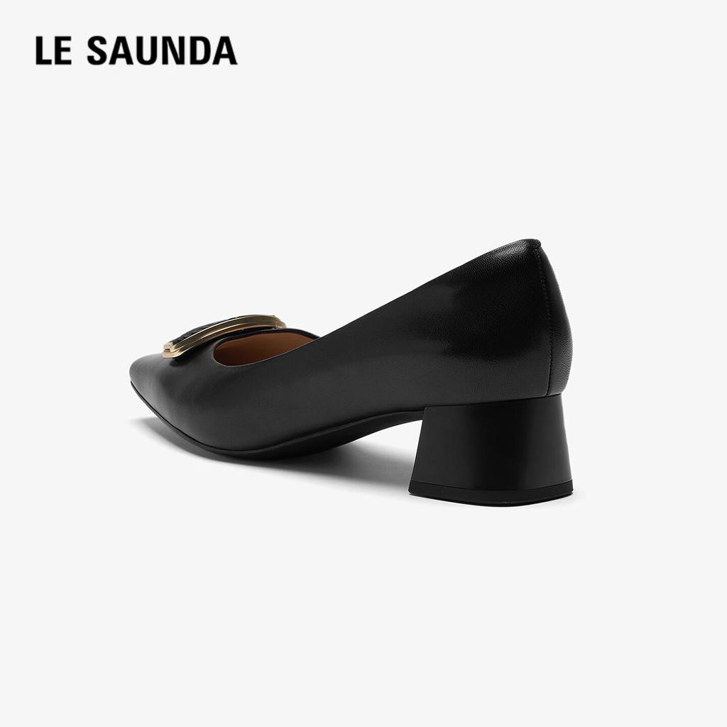 Le Saunda Elegant Solid Color Square Toe Shallow Commuter Chunky Mid-Heel Women's Pumps