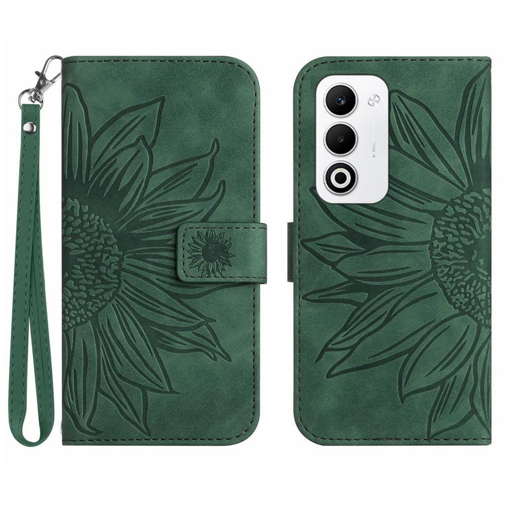 For Oppo A5 5G Case Sunflower Imprint Leather Wallet Phone Cover with Wrist Strap