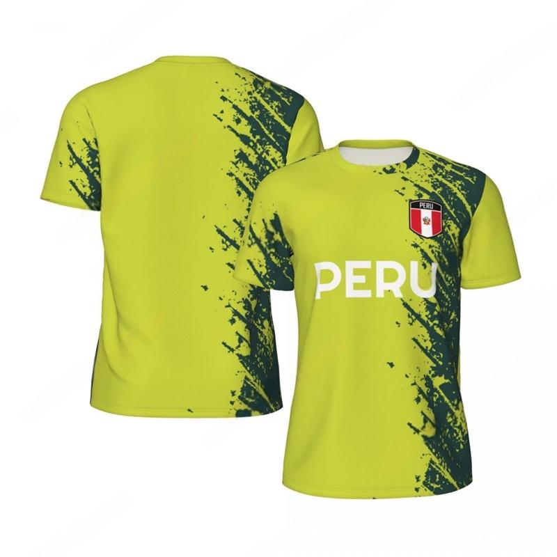 Fashion Peru Flag Graphic Football T Shirts For Men Trend 3D National Emblem Printed Sports T-shirts Loose Breathable Tees Tops