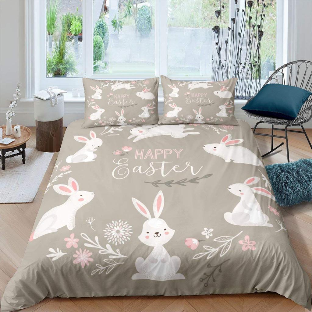 Rabbit Duvet Covers For Children Boys Girls Kawaii Animal Comforter Covers With 2 Pillowcases 3 Pcs Bedding Sets Queen King Size