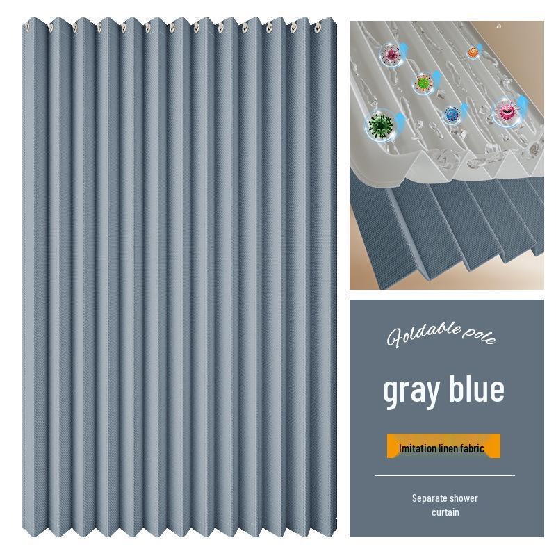 Durable Linen-Like Folding Shower Curtain with Telescopic Rod for Bathroom Optimization