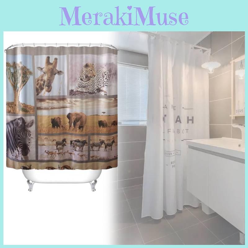 Giraffe Pattern Animal Shower Curtain Peva Waterproof Bathroom Divider Area Home