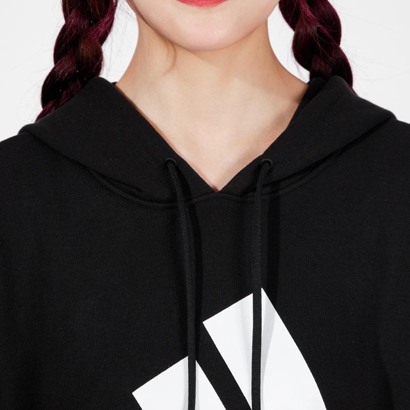 Adidas Logo Print Sports Hoodie Women Tops Black H57339
