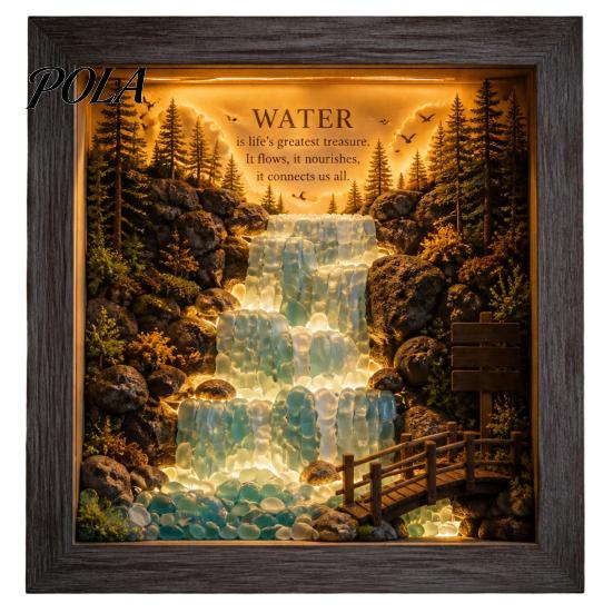Soft Non-dazzling Night Light LED Photo Frame, Up Picture Wooden with 3D Surround Wall Decor Scenic Art Print, Ambient Lighting for Bedroom