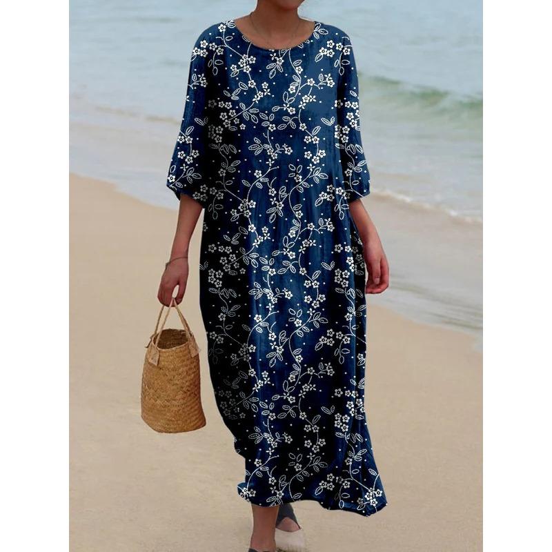 

Женская мода лето весна цветочный узор принт рукава 1/2 О-образный вырез свободная талия повседневные платья XXXXXL