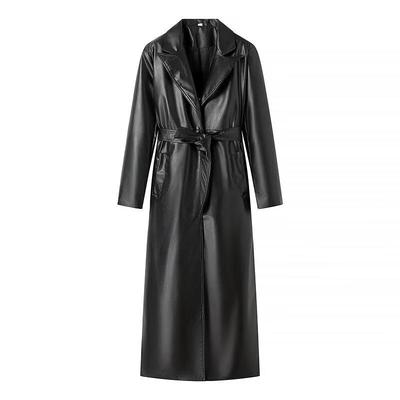 2024 Women's Street Style Faux Leather Long Trench Coat