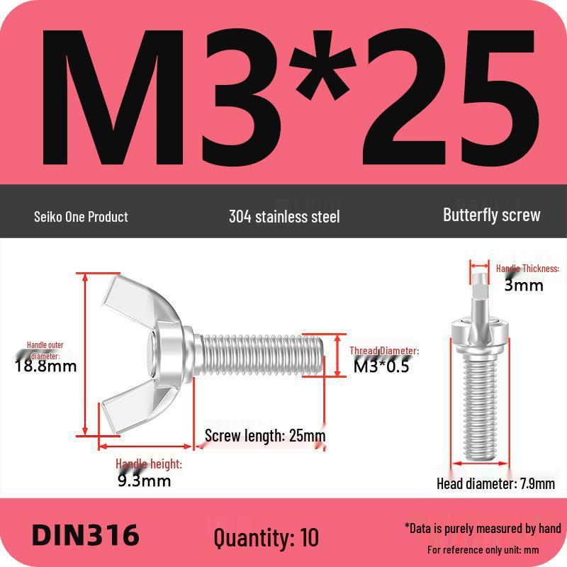 304 Stainless Steel Hand-Tightening Butterfly Weld Screws - Ram Horn M4 M5 M6 M8