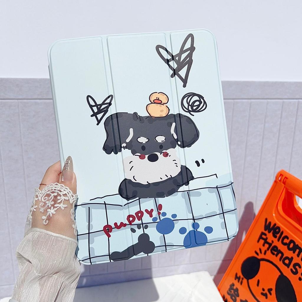 Cartoon Style Tri-Fold Case for iPad/iPad Pro 2021 - Old Dog Cat Design