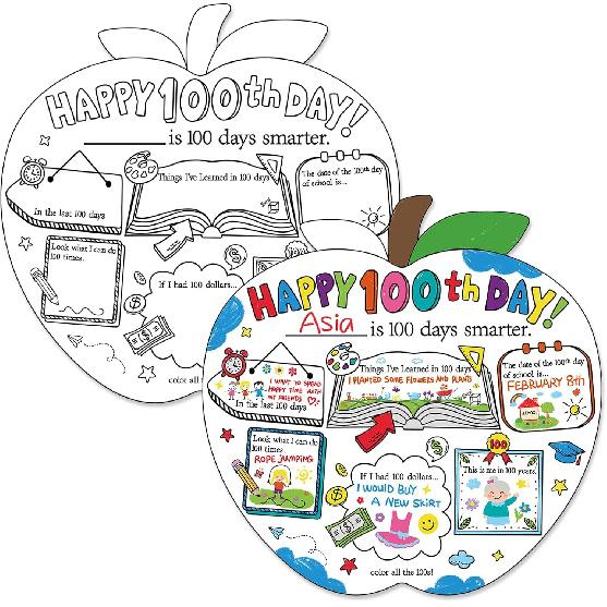 Hedeey Happy 100th Day of School Coloring Posters 100 Days of School Activities Poster for Kids Student Classroom Supplies (40Pcs 11 X 11Inch)