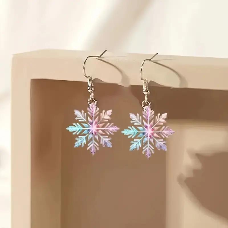 New Year's New Ice Cream Color Gradual Change Snowflake Acrylic Earrings 2025 Retro Literary Winter Atmosphere Earrings