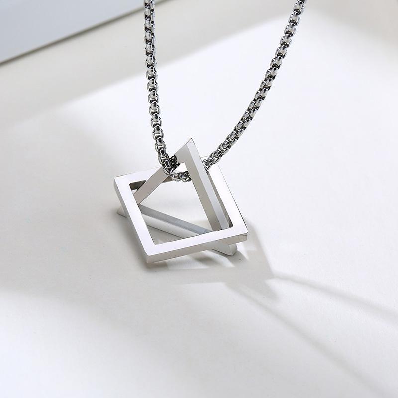 Beliebte Herren Halskette, Ineinandergreifende Quadrat Dreieck Edelstahl Anhänger Halsketten, Trendiger Geometrischer Abnehmbarer Anhänger Geschenke