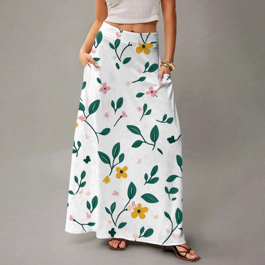 Women's Casual Leisure Foldable Floral Print High Waist With Pocket Draped  Relaxed Long Maxi Skirt