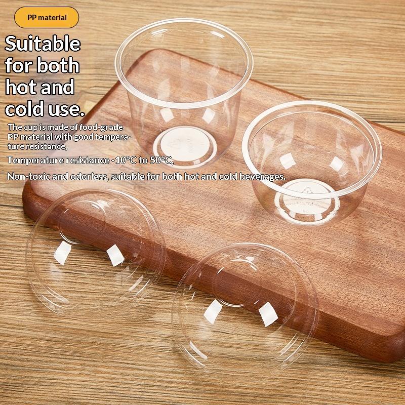 50Pcs Disposable Clear Plastic Cup With Hole Dome Lids Juice Salad Dessert Cups Ice Cream Birthday Wedding Camping Utensils