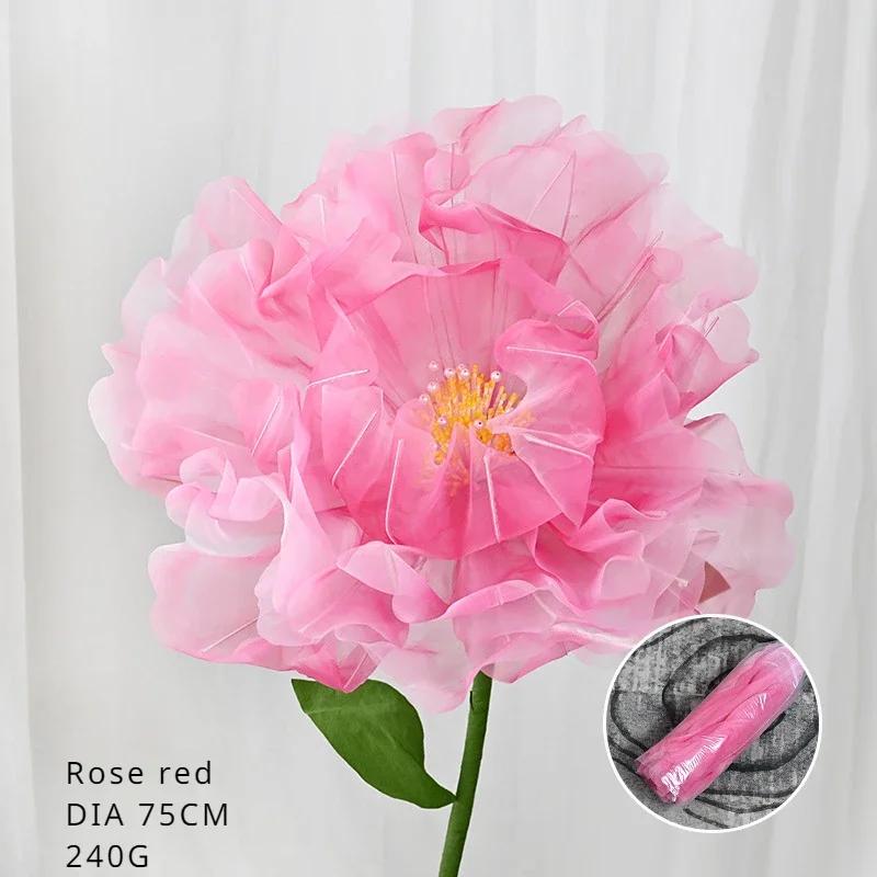 

ДІАМЕТР 75СМ Штучна Сітчаста Червона Пряжа Квітка Півонія Півонія Велика Квітка Весільна Декорація Сцена Віконні Декорації