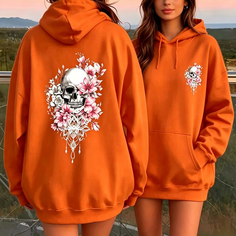 Autumn Womens Hoodies Gothic Skull Flower Printing Men Women Fashion Pullover Long Sleeves Loose Casual Vintage Sweatshirts