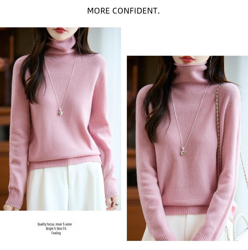 Pure Wool Pile Collar Long-Sleeve Sweater - Autumn/Winter Loose Knit Base Layer