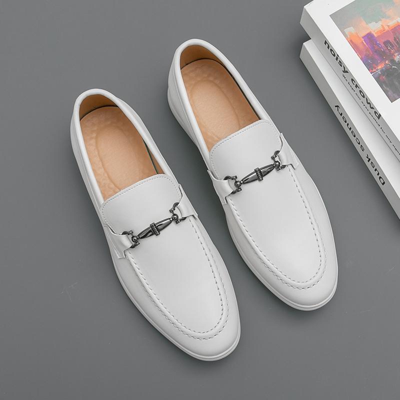 White Leather Shoes Men  Party Social Shoes For Men Casual Leather Office Loafers Male Casual Business Loafers Man 38