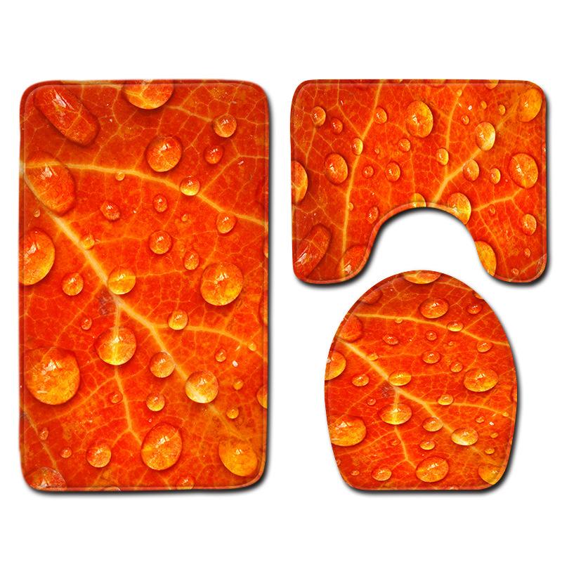 Toilet Three-Piece Bathroom Decorative Floor Mat Doormat Combination Water Drop Green Leaves Natural Scenery
