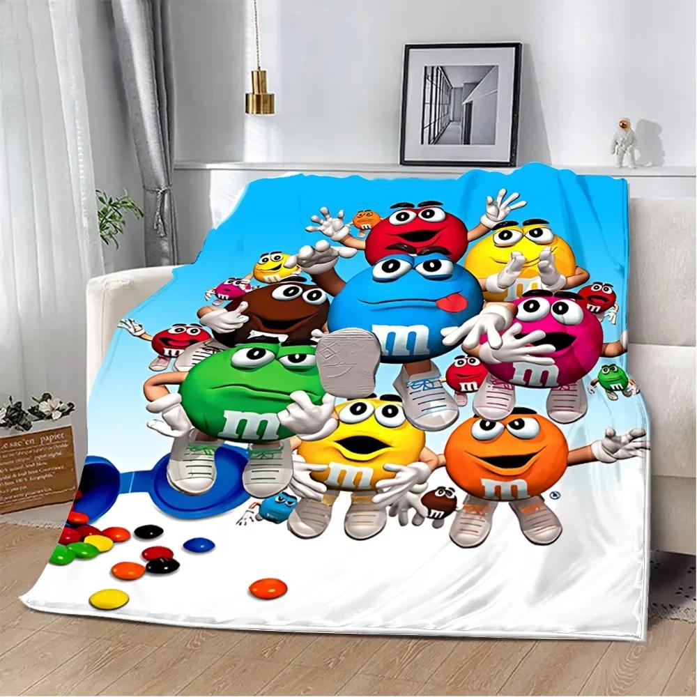 Cartoon Chocolate Bean MMs Printed Soft Warm Blanket for Home Travel Picnic Comfortable Throw Blanket Birthday Gift 100x150cm